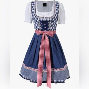 Oktoberfest Blue and White Dirndl Costume Medium